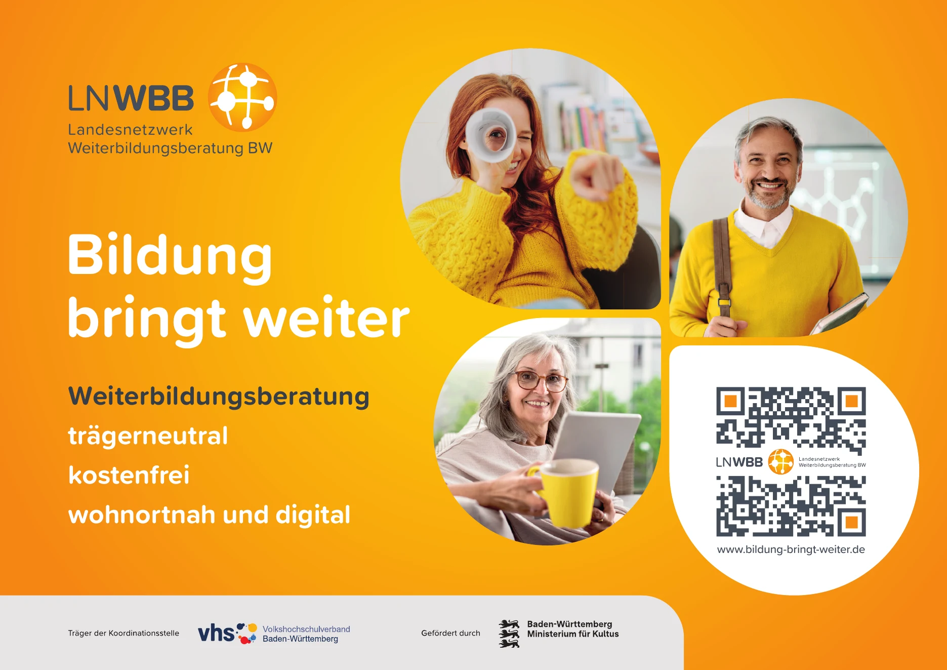 Offizielles LN-WBB-Kampagnenmotiv: Bildung bringt weiter – trägerneutral, kostenfrei, wohnortnah und digital